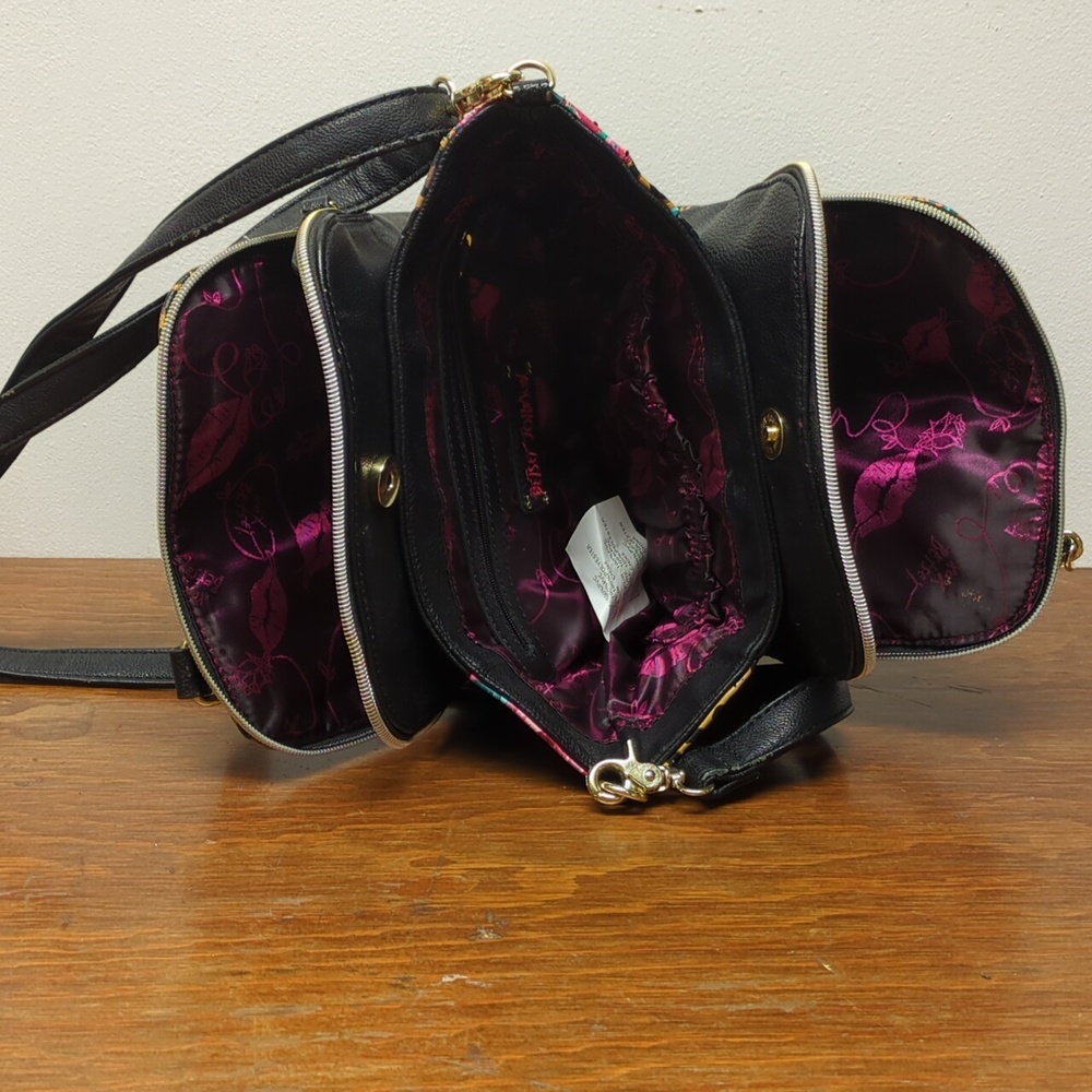 Betsy Johnson Satchel handbag leopard & flowers Bowler - Picture 8 of 15